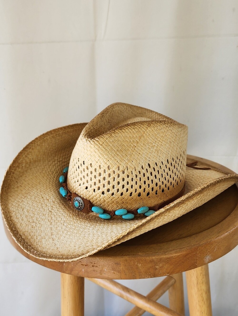 Bullhide Womens Doin' Great Turquoise Beaded Straw Cowboy Hat Accessories